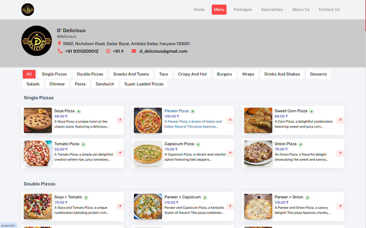 Menu builder to organize items by category